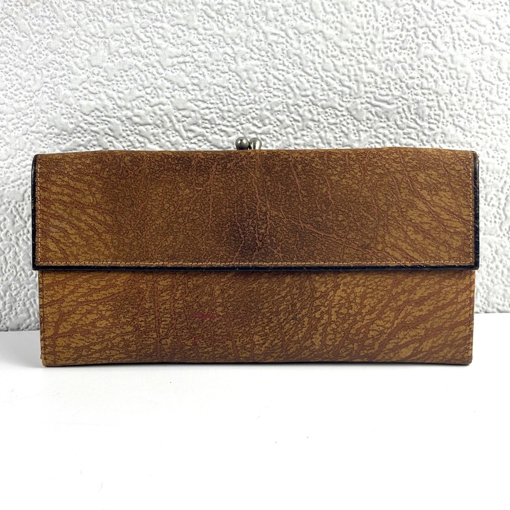 Princess Gardner Wallet Women Brown Buffalo Calf Kiss Lock Vintage Clutch MCM